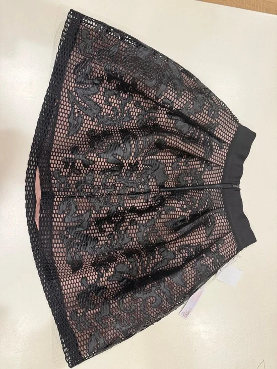 Chelsea28 Black Lace Overlay Circle Skirt with Nude Lining - Picture 2 of 2